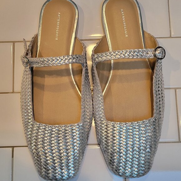 Anthropologie Shoes - NIB Anthropologie Metallic Silver Woven Maryjane Mules